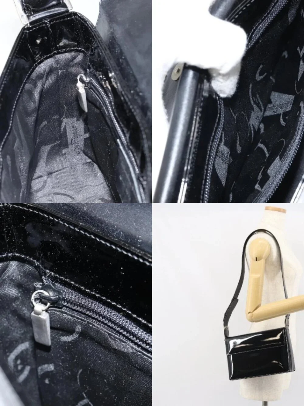 Salvatore Ferragamo Shoulder Bag Patent leather Black Silver Auth bs32415